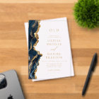 Elegant Navy Blue Gold Agate Wedding Monogram