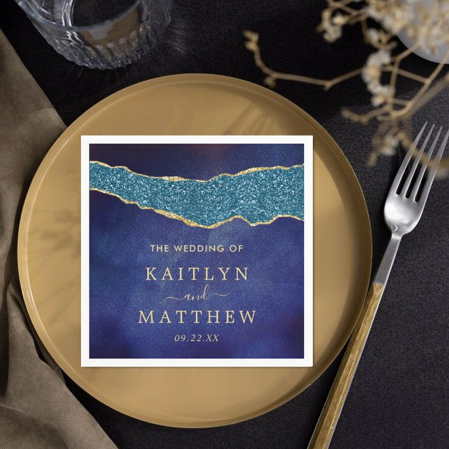 Elegant Navy Blue & Gold Agate Wedding Napkins (Creator Uploaded)