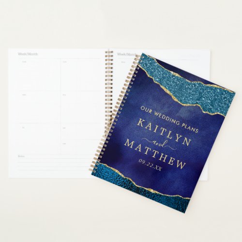 Elegant Navy Blue  Gold Agate Wedding Planner