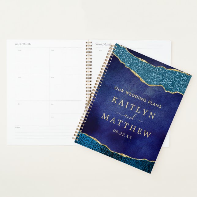 Elegant Navy Blue & Gold Agate Wedding Planner (Display)