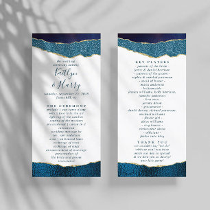 Elegant Navy Blue & Gold Agate Wedding Program