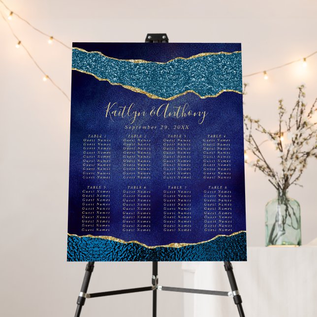 Elegant Navy Blue & Gold Agate Wedding Seating Foam Board (In Situ (Stand))