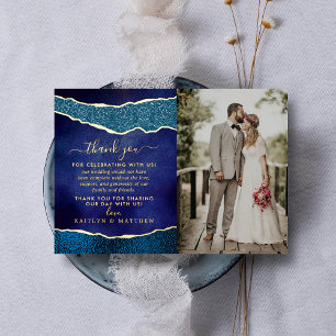 Elegant Navy Blue & Gold Agate Wedding Thank You Foil Invitation