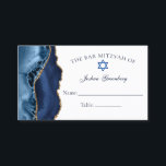Elegant Navy Blue Gold Bar Mitzvah Place Card<br><div class="desc">Elegant navy blue and gold agate decorates the side of this modern Bar Mitzvah reception place card. Your son's name is written in beautiful cursive script under the Star of David. Perfect for a chic, stylish Jewish family celebrating their boy being called to the Torah. Customize these place cards by...</div>
