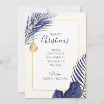 Elegant Navy Blue &amp; Gold Beach Tropical Christmas Holiday Card
