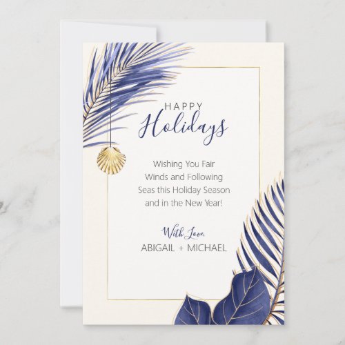 Elegant Navy Blue  Gold Beach Tropical Christmas Holiday Card