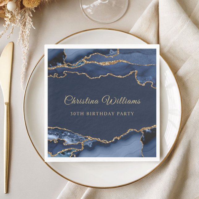 Elegant Navy Blue & Gold Birthday Party Decoration Napkins (Navy Blue and Gold Birthday Party Napkin)