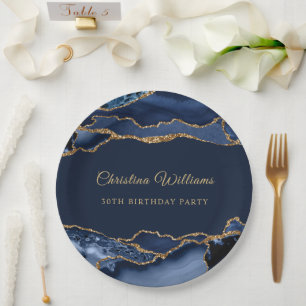 Elegant Navy Blue & Gold Birthday Party Decoration Paper Plates