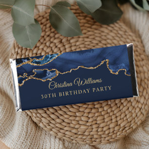 Elegant Navy Blue & Gold Birthday Party Hershey Bar Favors