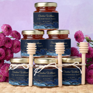 Elegant Navy Blue & Gold Birthday Party  Honey Jar Favors