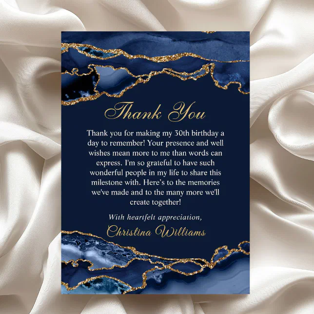 Elegant Navy Blue & Gold Birthday Party Thank you Card | Zazzle