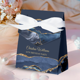 Elegant Navy Blue & Gold Birthday Party Thank you Favor Boxes