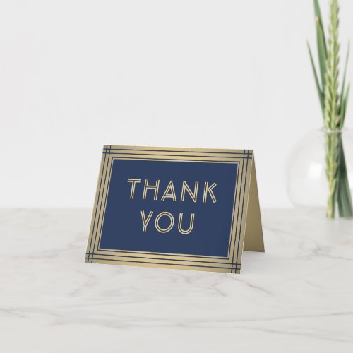 Elegant Navy Blue  Gold Border Stylish Typography Thank You Card