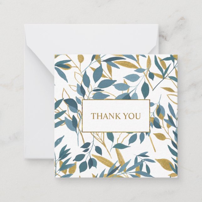 Elegant Navy Blue Gold Botanical chic "Thank you" Note Card (Front)