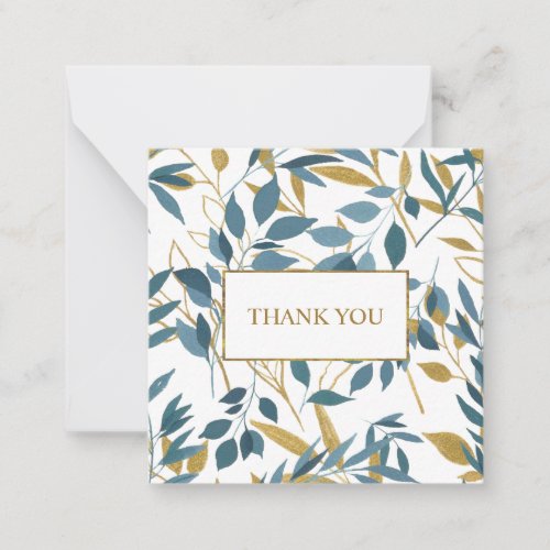 Elegant Navy Blue Gold Botanical chic Thank you Note Card