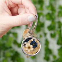 Elegant Navy Blue & Gold Botanical Floral Pattern