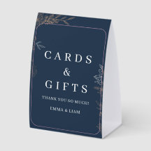 Elegant Navy Blue Gold Cards and Gifts Table Tent 