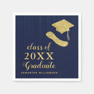 Elegant Navy Blue Gold Class 2025 Graduation Napkins