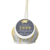 Elegant Navy Blue Gold Confetti Script Graduation Cake Pops (Front)