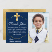 Elegant Navy Blue Gold Cross 1st Communion Thank You Card | Zazzle