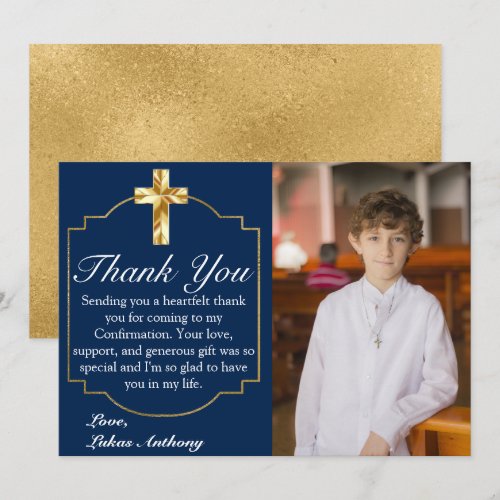 Elegant Navy Blue Gold Cross Confirmation