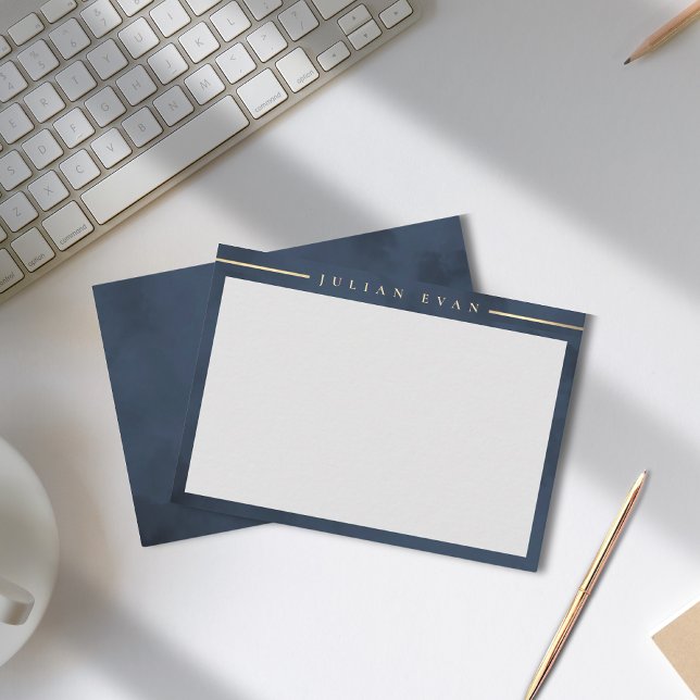 Elegant Navy Blue Gold Detail Professional Note Card (Elegant Navy Blue Gold Detail Professional Note Card)