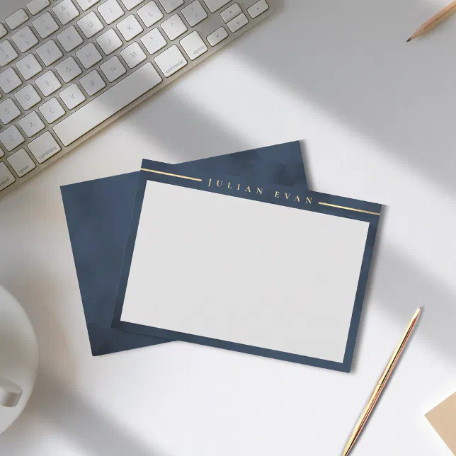 Elegant Navy Blue Gold Detail Professional Note Card | Zazzle