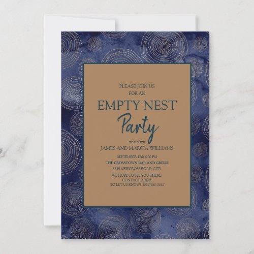 Elegant Navy Blue Gold Empty Nest Party Invitation