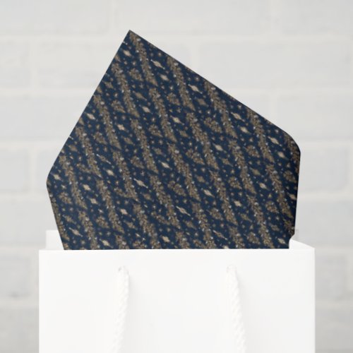 Elegant Navy Blue Gold Evergreen Christmas Tissue Paper