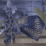 Elegant Navy Blue & Gold Fern Leaf Wedding Neck Tie<br><div class="desc">An elegant mottled navy blue watercolor painted background with golden ferns wedding neck tie.</div>