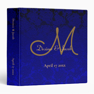 Elegant Navy Blue Gold Floral Modern Monogram 3 Ring Binder