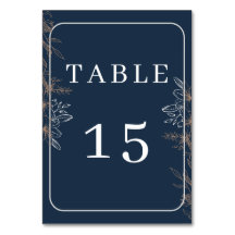 Elegant Navy Blue Gold Floral Table Number Card