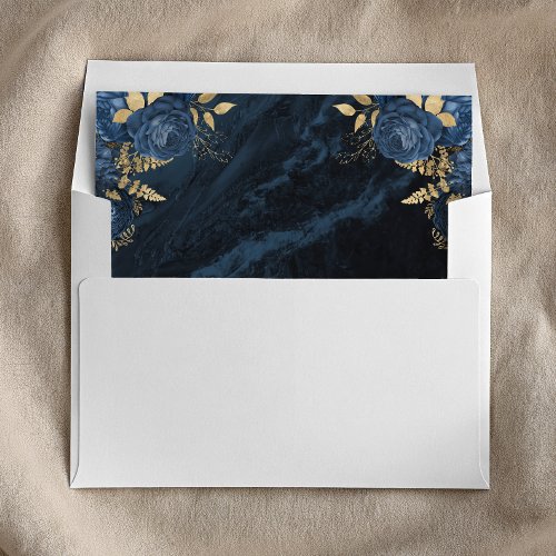 Elegant Navy Blue Gold Floral Wedding Envelope Liner
