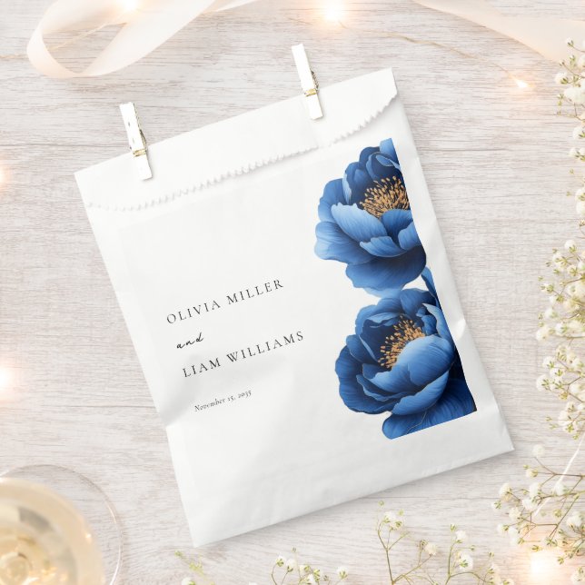 Elegant Navy Blue Gold Floral Wedding Favor Bag (Clipped)