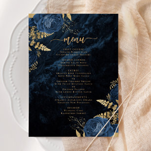 Elegant Navy Blue Gold Floral Wedding Invitation