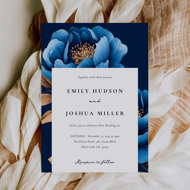 Elegant Navy Blue Gold Floral Wedding Invitation (Creator Uploaded)