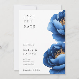 Elegant Navy Blue Gold Floral Wedding Save The Date