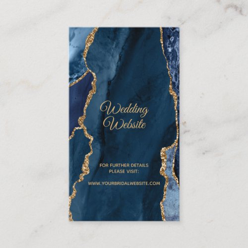 Elegant Navy Blue Gold Foil Agate Wedding Website Enclosure Card