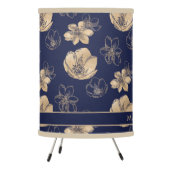 Elegant Navy Blue Gold Foil Floral Pattern Tripod Lamp (Left)