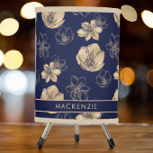 Elegant Navy Blue Gold Foil Floral Pattern Tripod Lamp