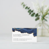 Elegant Navy Blue Gold Foil Marble Agate Sparkle Business Card (Standing Front)