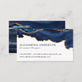 Elegant Navy Blue Gold Foil Marble Agate Sparkle Business Card (Front/Back)