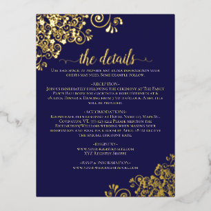 Elegant Navy Blue & Gold Foil Wedding Details Card