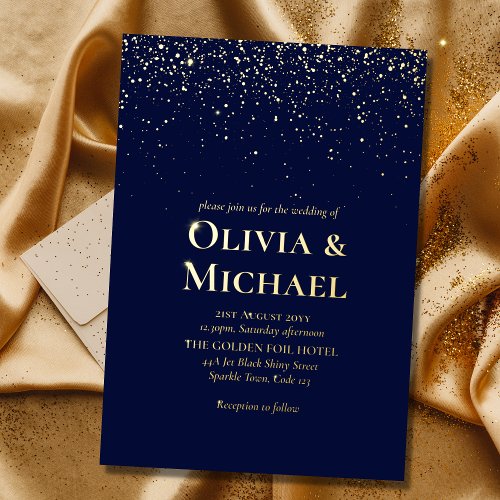 Elegant Navy Blue Gold Foil Wedding Foil Invitation