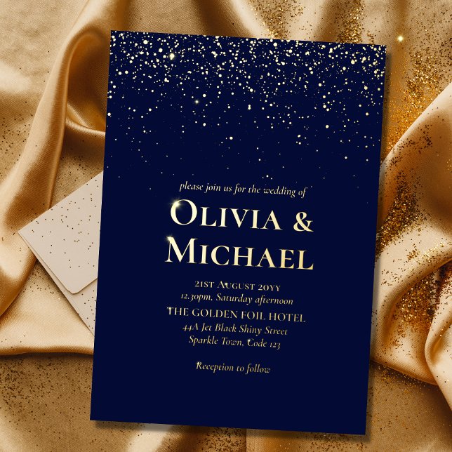 Elegant Navy Blue Gold Foil Wedding Invitation (Creator Uploaded)
