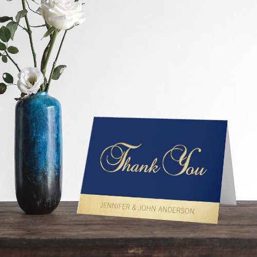 Elegant Navy Blue Gold Foil Wedding Thank You