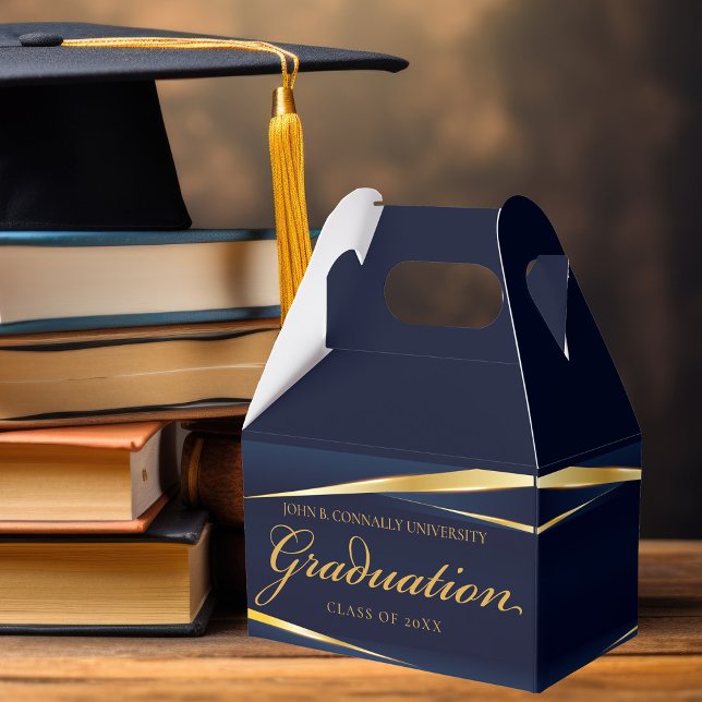 Elegant Navy Blue Gold Formal Graduation Party Favor Boxes (Creator Uploaded)