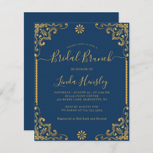 Elegant Navy Blue Gold Frame Bridal Brunch