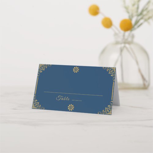 Elegant Navy Blue Gold Frame Wedding Place Card