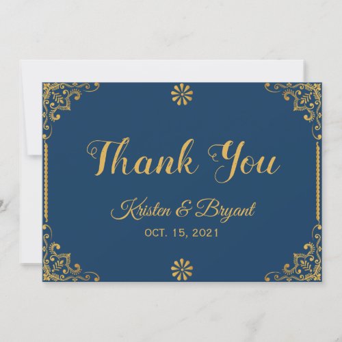 Elegant Navy Blue Gold Frame Wedding Thank You Car